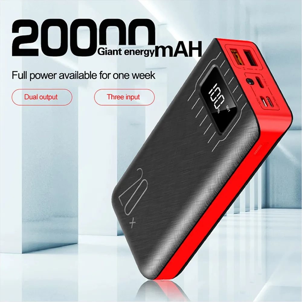 Batterie Externe 20 000 mAh avec Double Port USB et Lampe Torche LED – Power Bank Portable Haute Capacité