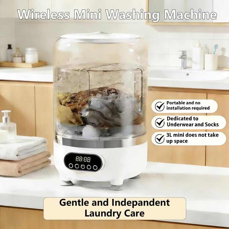 Convenient Large Capacity Mini Portable Washing Machine, Multi-Mode Washer for Underwear/Socks/Delicates, Wireless Rechargeable, Multiple Washing Cycles, No Plug-In Needed, Perfect for Apartments/Hotels/Travel