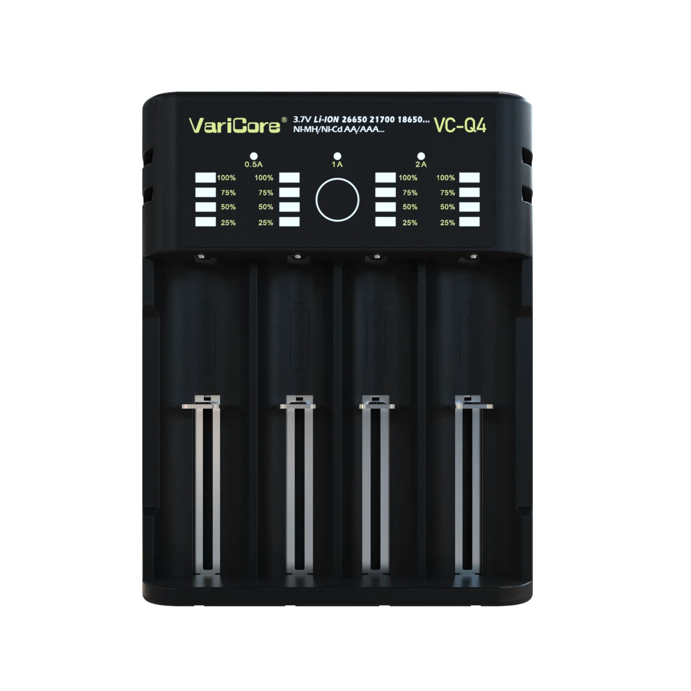 VCQ4 4-Slot Intelligent Battery Charger Portable for 3.7V Lithium 18650 26650 21700 18500 18350 1.2V NI-MH Ni-Cd AA AAA
