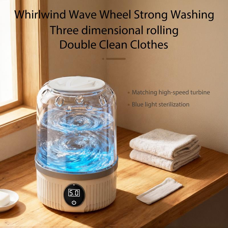 Convenient Large Capacity Mini Portable Washing Machine, Multi-Mode Washer for Underwear/Socks/Delicates, Wireless Rechargeable, Multiple Washing Cycles, No Plug-In Needed, Perfect for Apartments/Hotels/Travel