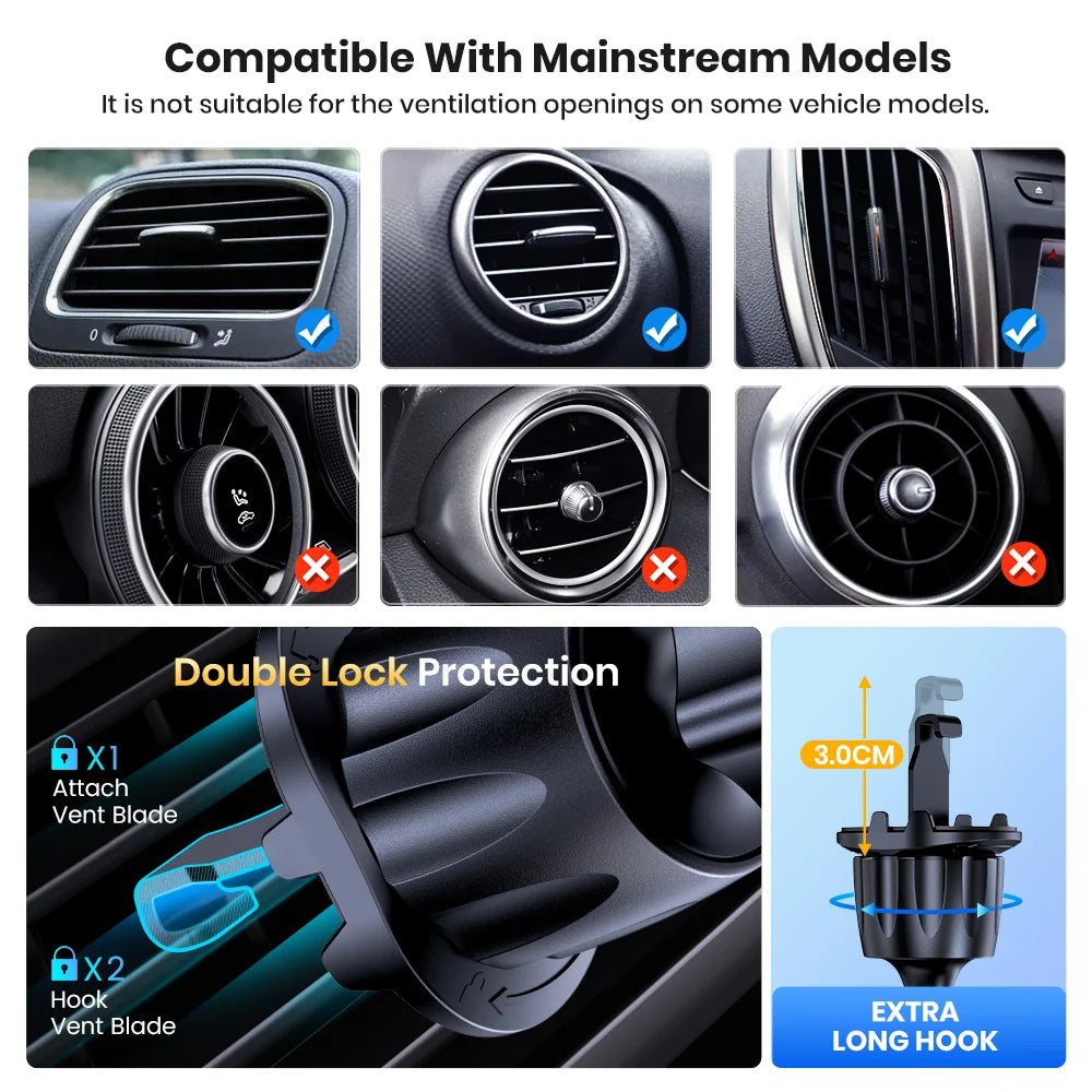 Car Phone Holder Air Vent Car Mount [Big Phone & Thick Cases] Hands Free Cell Phone Automobile Clamp Cradles for All Phones