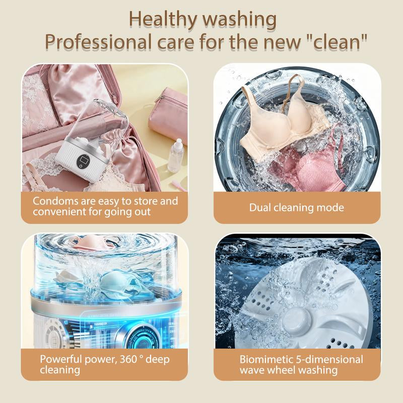 Convenient Large Capacity Mini Portable Washing Machine, Multi-Mode Washer for Underwear/Socks/Delicates, Wireless Rechargeable, Multiple Washing Cycles, No Plug-In Needed, Perfect for Apartments/Hotels/Travel