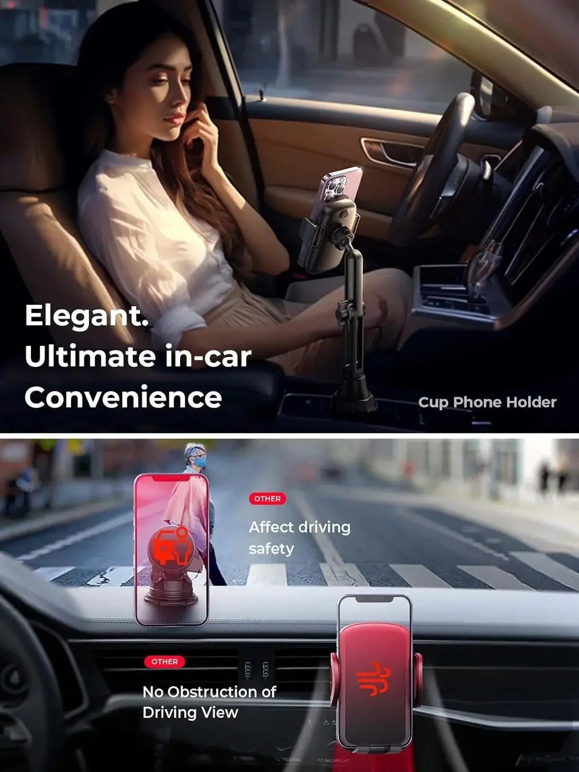 LISEN Cup Holder Phone Holder for Car Mount, 2024 New Car Cup Phone Holders for Iphone Samsung Google All 4-7 Inches