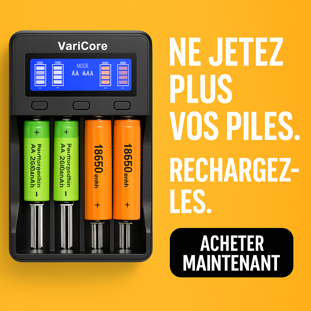 Chargeur de Batterie Intelligent 4 Slots VariCore VCQ4 – Pour Piles Rechargeables 18650, 26650, AA, AAA