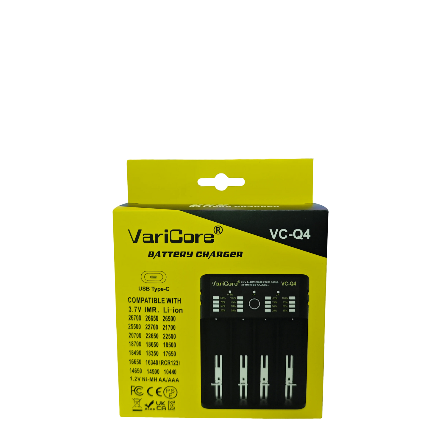 VCQ4 4-Slot Intelligent Battery Charger Portable for 3.7V Lithium 18650 26650 21700 18500 18350 1.2V NI-MH Ni-Cd AA AAA