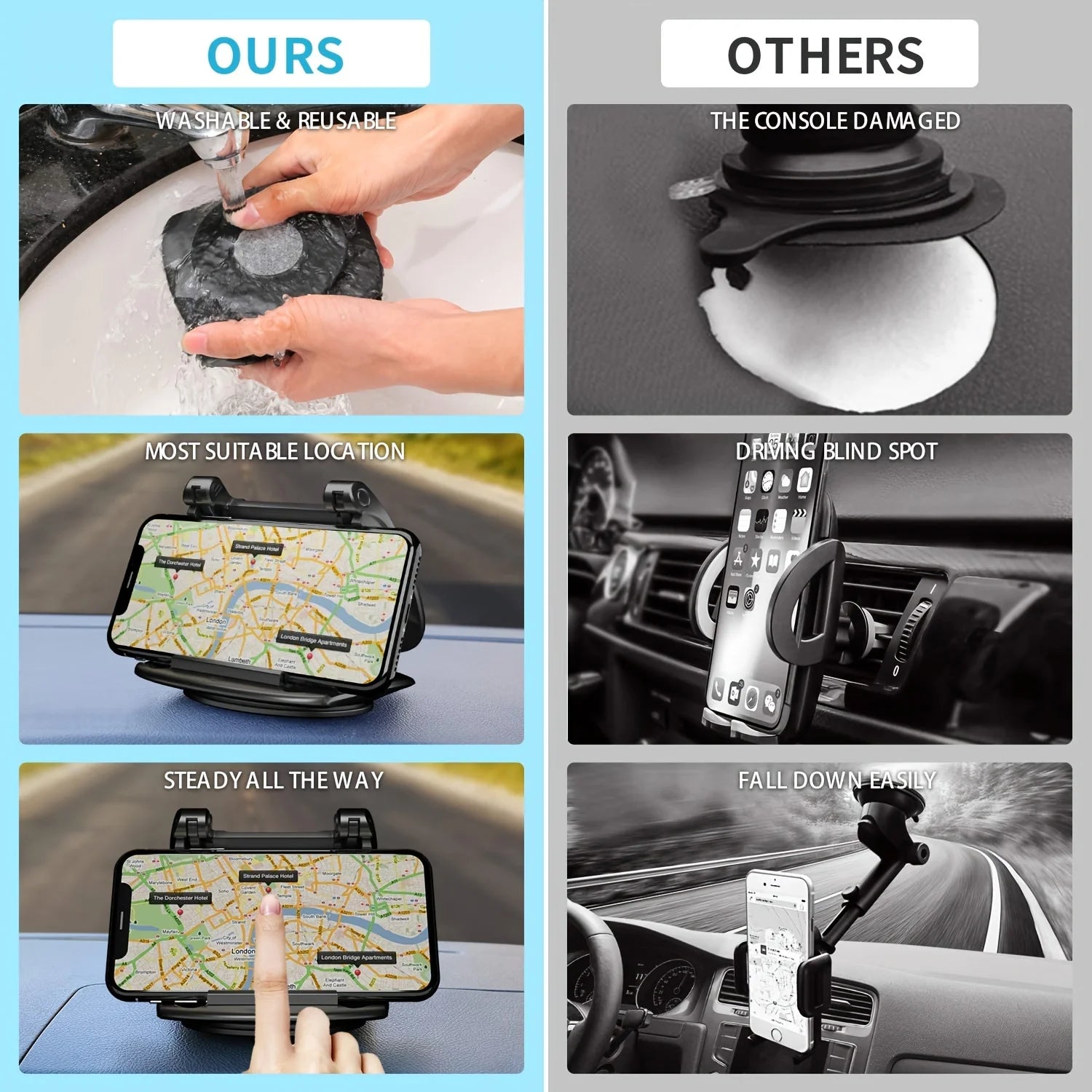 Cell Phone Holder for Car, Upgraded 360° Rotatable Phone Mount for Dashboard, Horizontal & Vertical Viewing Friendly Phone