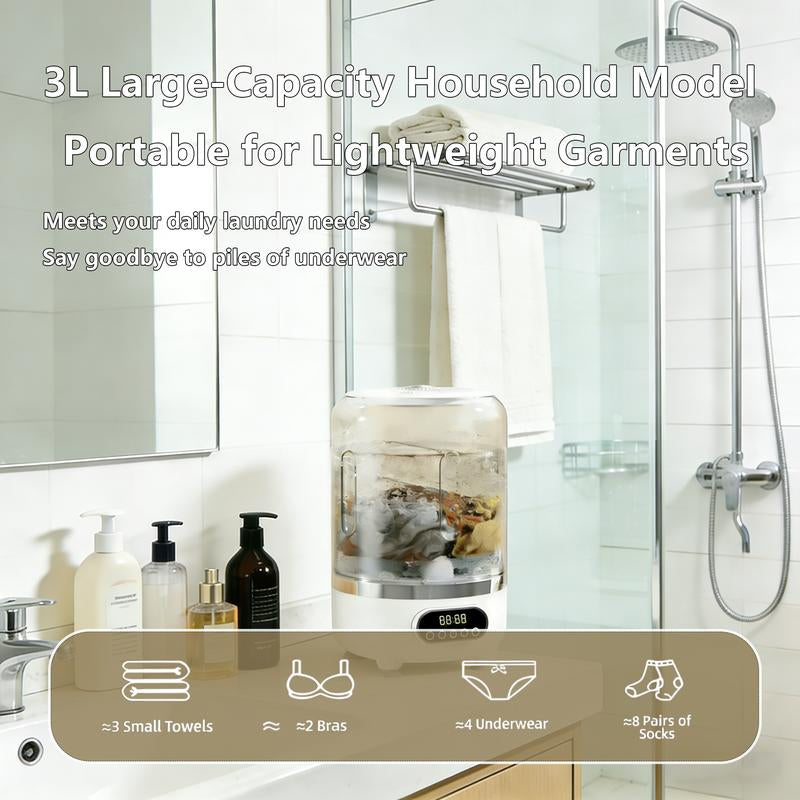 Convenient Large Capacity Mini Portable Washing Machine, Multi-Mode Washer for Underwear/Socks/Delicates, Wireless Rechargeable, Multiple Washing Cycles, No Plug-In Needed, Perfect for Apartments/Hotels/Travel